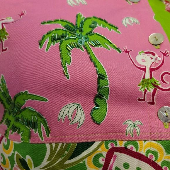 Womens Cropped Jacket Hot Pink Beaded Monkeys Tropical Vanity Collection Sz M - Picture 3 of 6